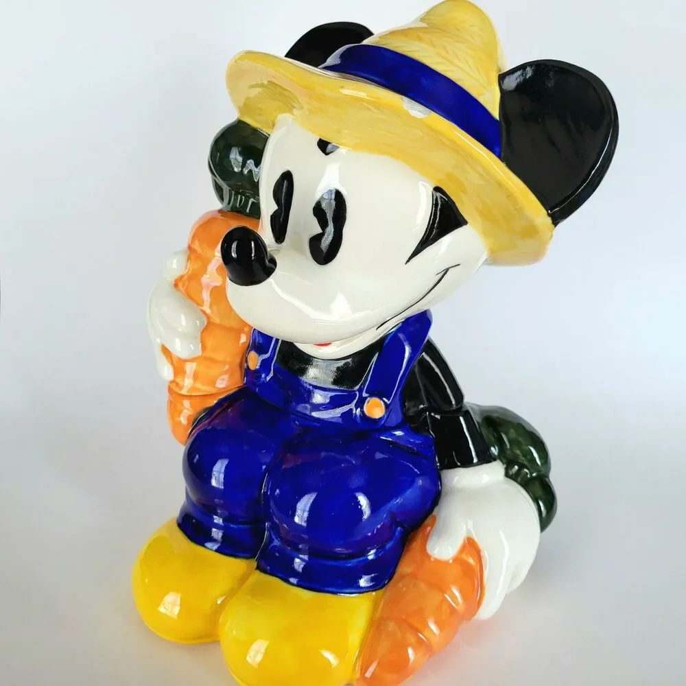Vintage Mickey Mouse Carrot Farmer Cookie Jar Disney Treasure Craft - READ